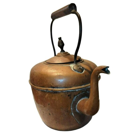 Antique Copper Teakettle English Early 20th Century Classic Handled Lidded JS408